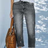 Retro kurze gerade Jeans für Frauen – Grau