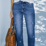 Retro kurze gerade Jeans für Frauen – Dunkelblau