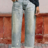 Retro kurze gerade Jeans für Frauen – Vintage Blau