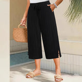 Weite Capri-Hosen für Damen mit praktischen Taschen – Schwarz