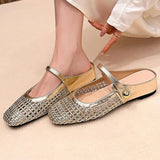 Ulia - atmungsaktive Mary-Jane-Mules mit eckiger Zehenpartie – Gold
