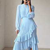 Daryna – Plissiertes Midikleid Mit Schlüssellochausschnitt – Hellblau