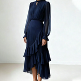 Daryna – Plissiertes Midikleid Mit Schlüssellochausschnitt – Marineblau