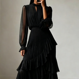 Daryna – Plissiertes Midikleid Mit Schlüssellochausschnitt – Schwarz