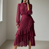 Daryna – Plissiertes Midikleid Mit Schlüssellochausschnitt – Burgunderrot