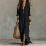 Nilza – Locker Sitzendes Maxi Kleid Mit Schlitz Vorne – Schwarz