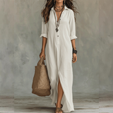 Nilza – Locker Sitzendes Maxi Kleid Mit Schlitz Vorne – Weiß