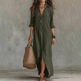 Nilza – Locker Sitzendes Maxi Kleid Mit Schlitz Vorne – Grün