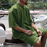 Eamon - lässiges Oversize T-Shirt- und Shorts-Set – Olivgrün