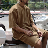Eamon - lässiges Oversize T-Shirt- und Shorts-Set – Kastanienbraun
