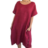 Sheela – Lässiges Kleid Aus Leinen Und Baumwolle Mit Taschen – Rot