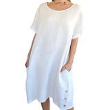 Sheela – Lässiges Kleid Aus Leinen Und Baumwolle Mit Taschen – Weiß