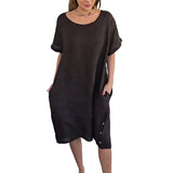 Sheela – Lässiges Kleid Aus Leinen Und Baumwolle Mit Taschen – Schwarz