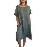 Sheela – Lässiges Kleid Aus Leinen Und Baumwolle Mit Taschen – Olivgrün