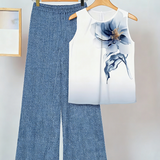 Anemiek – Elegantes Zweiteiliges Set Mit Drucken – Blau