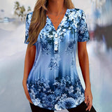 Briala - Geblümte V-Ausschnitt-Bluse – Blau