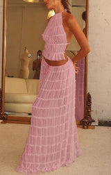 Damen Einstellbar Halter Maxi Sommerkleid – Rosa
