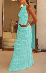 Damen Einstellbar Halter Maxi Sommerkleid – Türkis