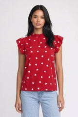 Bluse Damen - Herzprint | Rüschensäume – Herzprint Rot