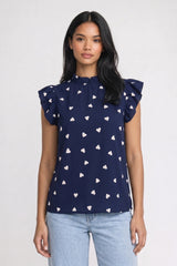 Bluse Damen - Herzprint | Rüschensäume – Herzprint Marine