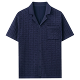 Strukturiertes Kurzarm-Strickpolo für Herren – Marineblau