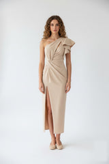 Alina | Fließendes Abend-Maxikleid – Beige