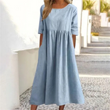 Damen Kleid Midi | lockere Passform und fließender Rockverlauf – Blau