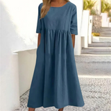 Damen Kleid Midi | lockere Passform und fließender Rockverlauf – Hellblau