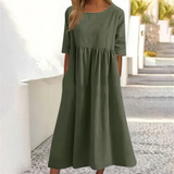 Damen Kleid Midi | lockere Passform und fließender Rockverlauf – Dunkelgrün