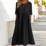 Damen Kleid Midi | lockere Passform und fließender Rockverlauf – Schwarz