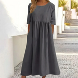 Damen Kleid Midi | lockere Passform und fließender Rockverlauf – Grau