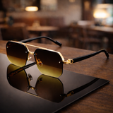 NoirEdge – Klassische Halbrahmen-Sonnenbrille – Goldbraun
