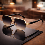 NoirEdge – Klassische Halbrahmen-Sonnenbrille – Gold-Braun-Verlauf