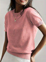 Sunniva | Damen Kurzarm Strickpullover Rundhals – Rosa