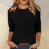 Svenja | Damen 3/4-Arm-Shirt Rundhals Basic Oberteil – Schwarz