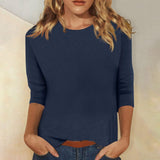 Svenja | Damen 3/4-Arm-Shirt Rundhals Basic Oberteil – Marineblau