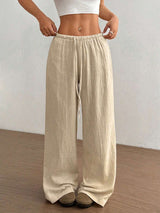 Svenja | Damen Weite Hose Elastischer Bund Kordelzug – Aprikose
