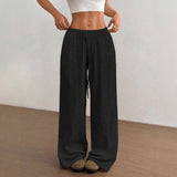 Svenja | Damen Weite Hose Elastischer Bund Kordelzug – Schwarz