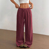 Svenja | Damen Weite Hose Elastischer Bund Kordelzug – Weinrot