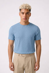 T-Shirt Herren - Gerippt Enganliegend | Modernes Design – Hellblau