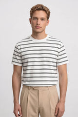 T-Shirt Herren - Gestreift | Lässiger Rundhals – Gestreift Weiß