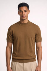 Herren T-Shirt - Mock Neck | Kurzarm Stilvoll & Bequem – Camel