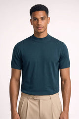 Herren T-Shirt - Mock Neck | Kurzarm Stilvoll & Bequem – Dunkelgrün