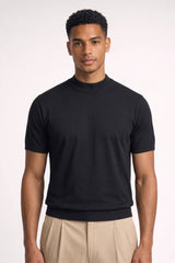 Herren T-Shirt - Mock Neck | Kurzarm Stilvoll & Bequem – Schwarz