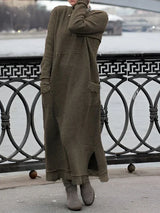 Nesrin – Lässiges Langarm Kleid Mit Rundhalsausschnitt – Olivgrün