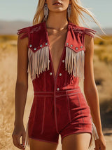 Tamara | Damen Fransen Jumpsuit Western Style – Rot