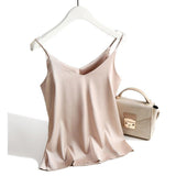 Damen Satin Top mit Spaghettiträgern und V-Ausschnitt – Beige