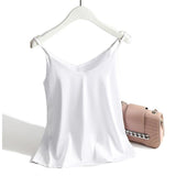 Damen Satin Top mit Spaghettiträgern und V-Ausschnitt – Weiß
