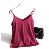 Damen Satin Top mit Spaghettiträgern und V-Ausschnitt – Rot