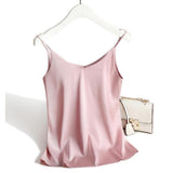 Damen Satin Top mit Spaghettiträgern und V-Ausschnitt – Rosa